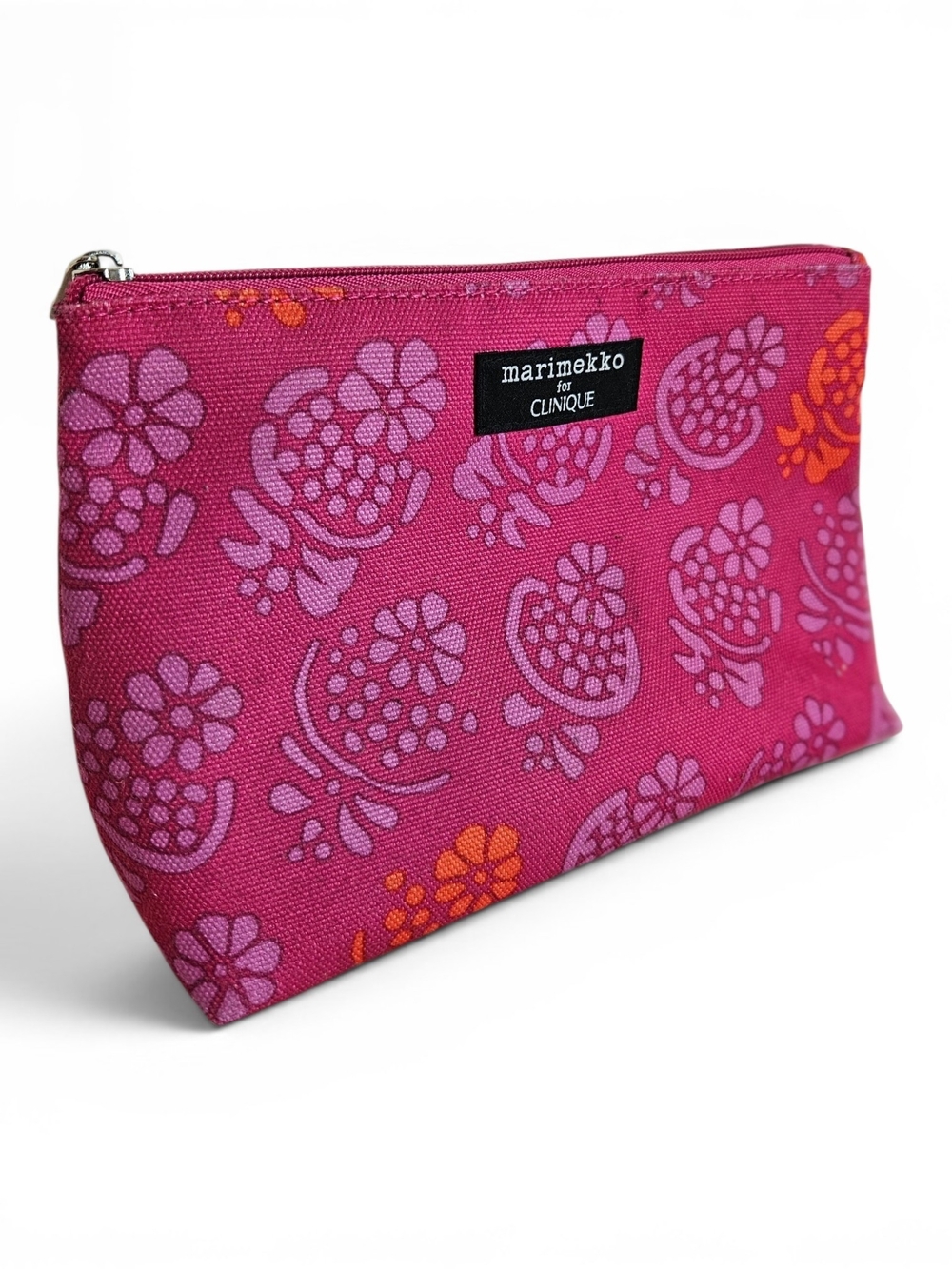 Marimekko for Clinique Cosmetic Bag OS Floral Canvas Travel Makeup Pouch Pink